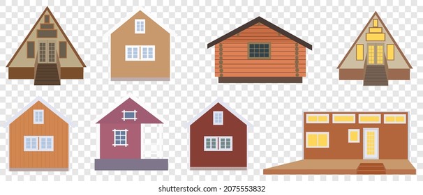 Lodges for summer camping, flat cartoon vector. Small dwellings for outdoor recreation, beautiful design of houses.