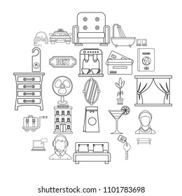 Lodging icons set. Outline set of 25 lodging vector icons for web isolated on white background