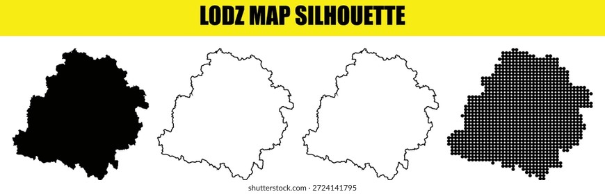 Lodz Stadtumriss Sammlung solide weiße Linie Kunst und gepunktete grafische Versionen nützlich für polnische regionale Studien