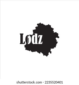 Lodz-Karte und schwarzes Buchstabendesign auf weißem Hintergrund