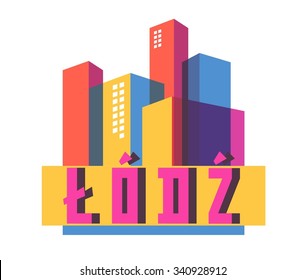 Lodz in Poland is Beautiful city to visit on holiday, vector cartoon illustration