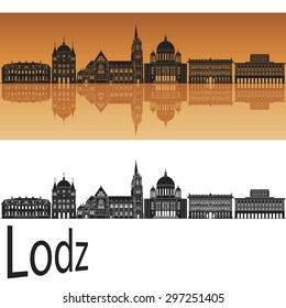 Lodz skyline in orange background in editable vector file