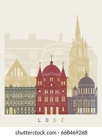 Lodz skyline poster in editable vector file