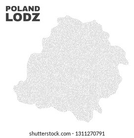 Lodz Voivodeship map designed with small points. Vector abstraction in black color is isolated on a white background. Scattered small points are organized into Lodz Voivodeship map.