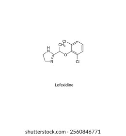 Lofexidine flat skeletal molecular structure Alpha-2 Agonist drug used in opioid withdrawal symptoms treatment. Vector illustration scientific diagram.