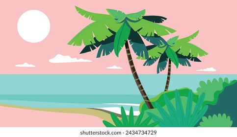 Lofi background, chill vibes. Ocean coast. Lo fi aesthetic wallpaper. Marine vector landscape. 