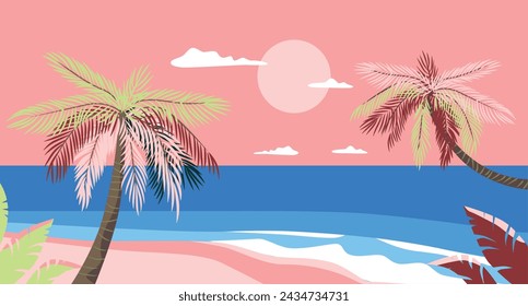 Lofi background, chill vibes. Ocean coast. Lo fi aesthetic wallpaper. Marine vector landscape. 