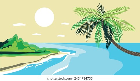 Lofi background, chill vibes. Ocean coast. Lo fi aesthetic wallpaper. Marine vector landscape. 