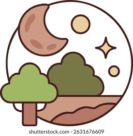 lofi night colored outline in white background