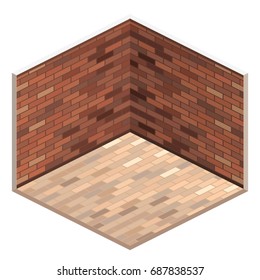 loft apartment with brick wall. Isometric flat 3D abstract interior empty room. White illustration room.