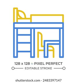 Loft bed two color line icon. Dormitory room. Child bedroom. Furniture store category. Furniture shopping bicolor outline symbol. Duotone linear pictogram. Isolated illustration. Editable stroke