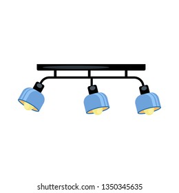 Loft ceiling lamp. Blue lampshades, metal beam, lightbulbs. Vector illustration can be used for topics like contemporary interior, light, apartment design