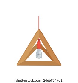 Loft ceiling lamp with ligthbulb and triangular shape lampshade isolated on white background