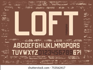 Loft condensed sans serif typeface design. Vector alphabet, letters and numbers, font, typography.