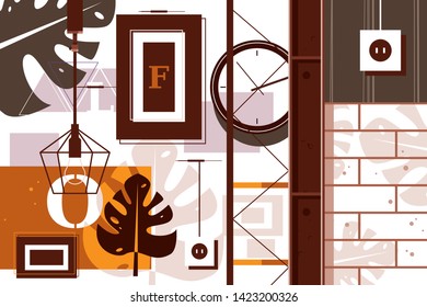 Loft in interior design vector illustration. Room decorated in modern urban style flat style concept. Open space and industrial elements in decor. Creative and minimalistic repair of home