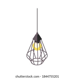Loft interior isometric composition with image of cone shaped lamp shade with metallic grid on blank background vector illustration