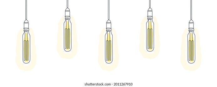 Loft light bulbs line art design. One line drawing of electric light bulbs. Vector illustration