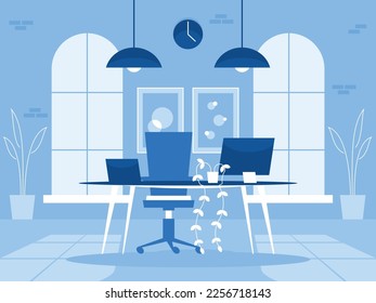 Loft office interior. Designers office in the factory building. Vector illustration