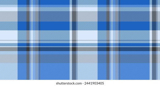 Loft plaid vector tartan, outfit background fabric seamless. Garment textile check pattern texture in blue and light color.