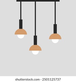 Loft style ceiling lights hanging from cords. Chandelier designs for the home. Electric lighting fixtures. Light bulbs with modern, fashionable shape. Flat vector illustration, isolated