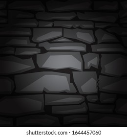 Loft style Seamless pattern dark Background texture Stone black Wall, vector illustration