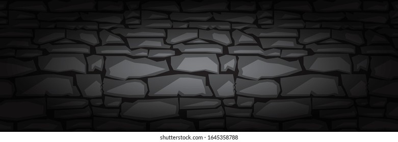 Loft style Seamless pattern dark Background texture Stone black Wall, vector illustration