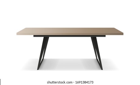 Loft style table isolated on white background. A table with a wooden surface and a black metal frame. Vector.