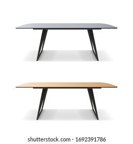 Loft style table isolated on white background. A table with a wooden surface and a black metal frame. Vector.