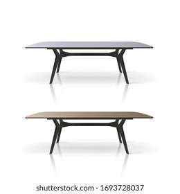 Loft-Stiltisch einzeln auf weißem Hintergrund. Ein Tisch mit Holzoberfläche und schwarzem Metallrahmen. Vektorillustration.