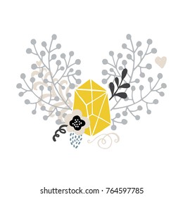 loft temlate invitation with handrawn graphic elements. Vector flower  and polygon. The beauty illustration for prints, posters, invitation.