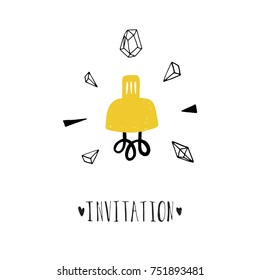 loft template invitation with hand drawn graphic elements. Vector  scandinavian lamp. The beauty illustration for prints, posters, invitation.