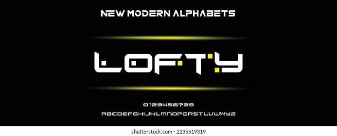 LOFTY Unique and Minimal Tech Letter set for your new startup. Creative and original font logo design. Gaming and sports vector typeface