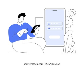 Log in abstract concept vector illustration. Man with laptop upgrades professional software, change tariff plan in application, modern IT technology, program download abstract metaphor.