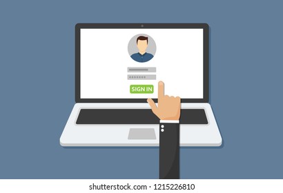 Log in account on the laptop. Laptop with password notification. Vector Illustration.