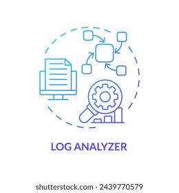 Log analyzer blue gradient concept icon. Server maintenance, troubleshooting. Performance monitoring, digital tracking. Round shape line illustration. Abstract idea. Graphic design. Easy to use