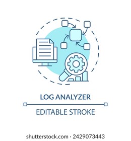 Log analyzer soft blue concept icon. Server maintenance, troubleshooting. Performance monitoring, digital tracking. Round shape line illustration. Abstract idea. Graphic design. Easy to use