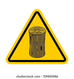 log Attention sign. Wooden billet Caution. Road yellow warning symbol. Vector illustration
