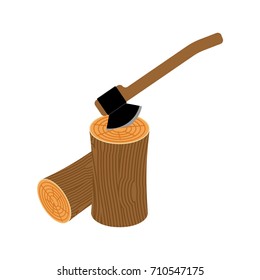 log and axe isolated. Wooden billet and ax on white background. Vector illustration
