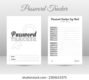 Log book interior template. Password tracker notebook interior. Website information tracker.