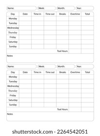 Log Book for Weekly Time Sheets Manuscript Size: 8.5 x 11 inches