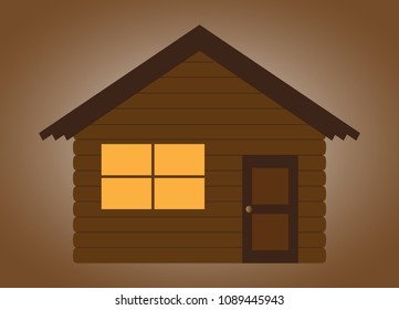 A log cabin design on a brown background