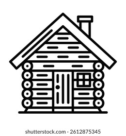 Log cabin with door, window, and roof. Editable stroke.