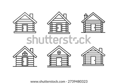 log cabin draft icon line art vector illustration isolated