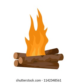 Log cabin fire icon. Flat illustration of log cabin fire vector icon for web isolated on white