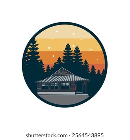 Log cabin in the forest. Vector illustration of a log cabin in the woods.