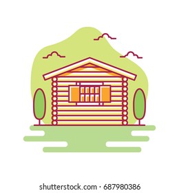 Log Cabin House, Vector Illustration