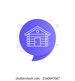 log cabin icon, wooden house linear design