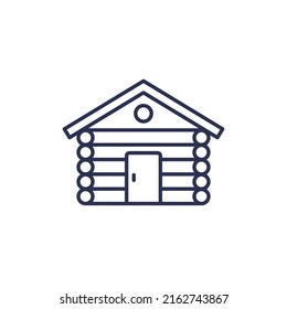 log cabin icon, wooden hut line vector