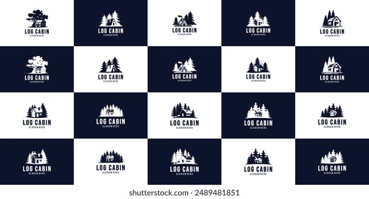 log cabin logo collection, outdoor living, retro style, logo deign illustration.