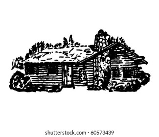 Log Cabin - Retro Clip Art